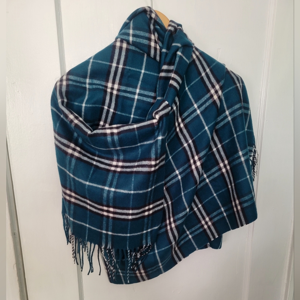 Rong Jia Women's 100% Cashmere Green Plaid Large Scarf Soft Neck Warmer EUC